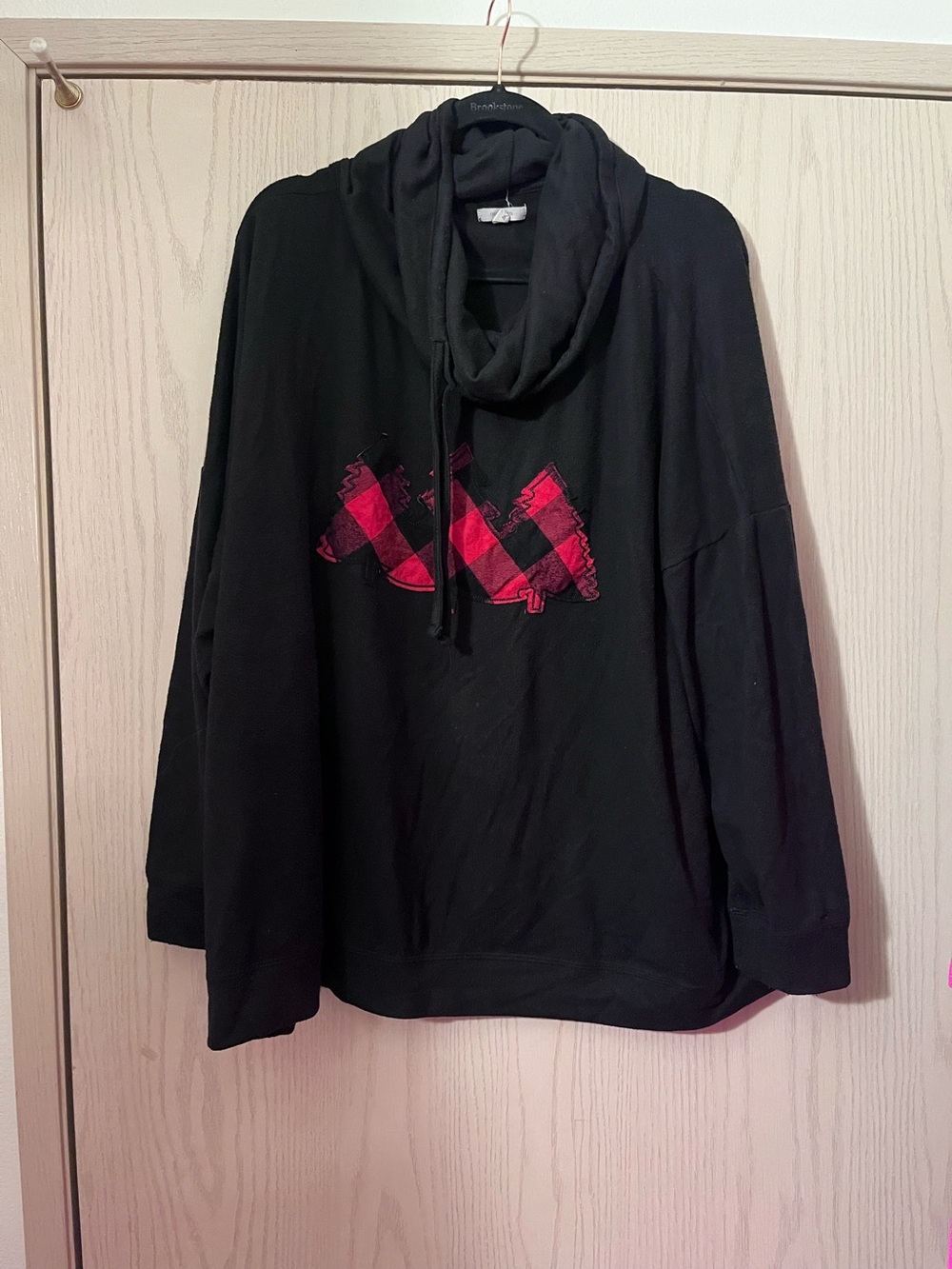 Maurices Black Hooded Sweatshirt with Red Plaid Heart Detail